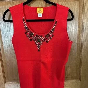 Ruby Rd Tank Tops Ruby Rd. | Tops | Ruby Rd Red Ribbed Tank Top With Beaded Neckline Size ...